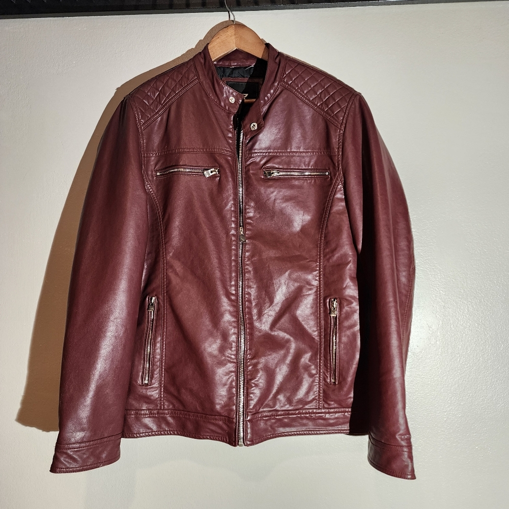 XRAY Jeans, Burgundy, Faux Leather, Large, Moto Jacket